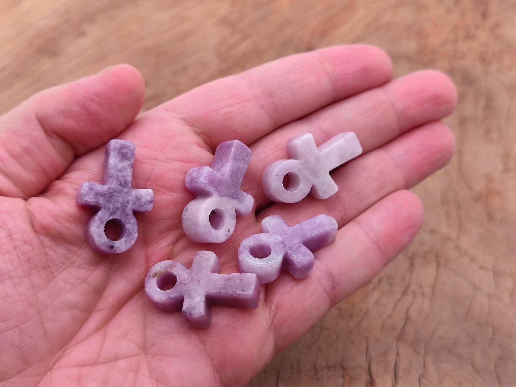 Lepidolite Anka crystal carving, 30mm gemstone Ankh symbol with purple and silver hues, crafted by GemstoneGO.