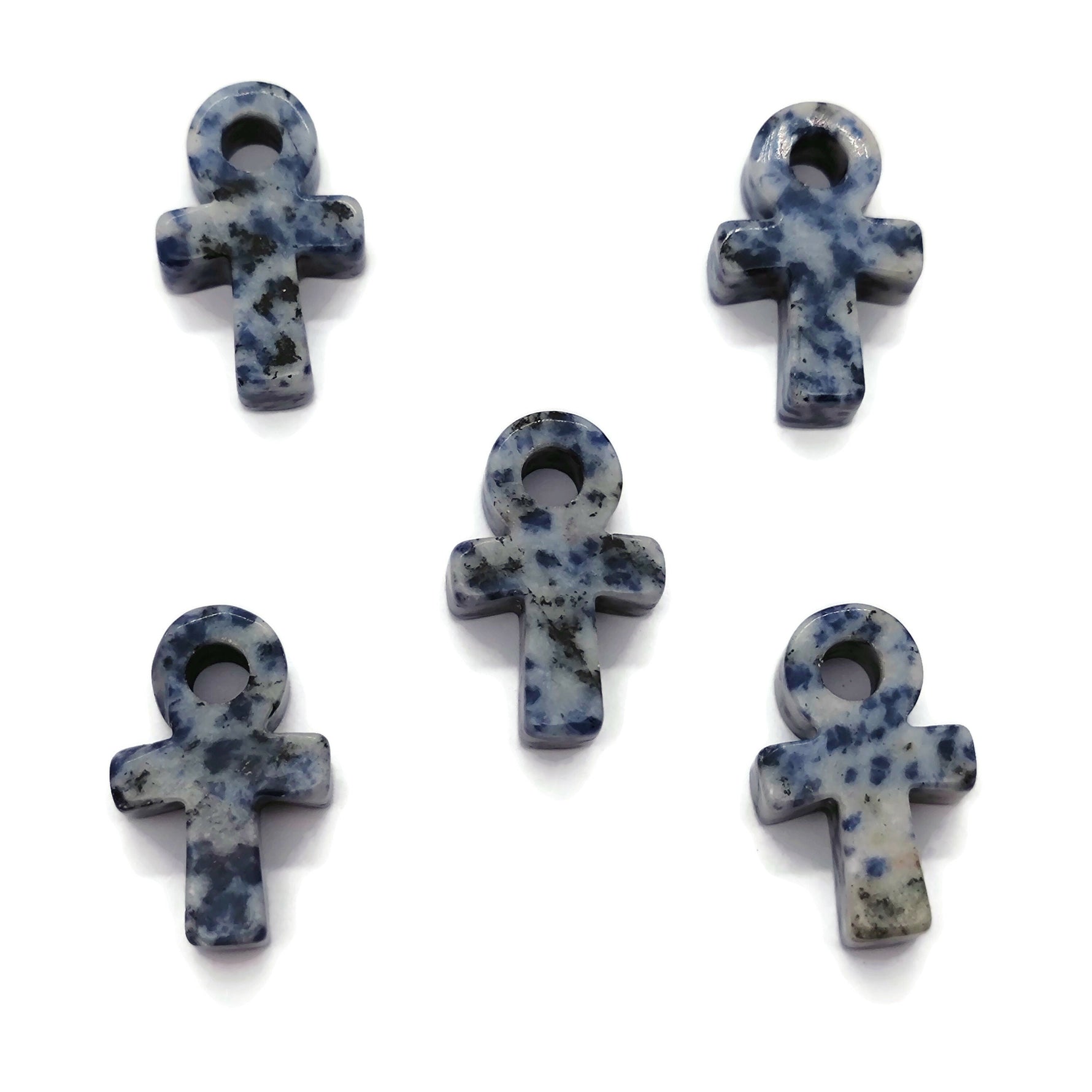 Blue Spot Jasper Anka crystal carving featuring gemstone ankhs, 30mm size, with detailed blue and brown gemstone patterns.