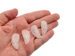 Clear quartz angel wing crystal pendant with hole charm, showcasing detailed angel wing design and polished surface.