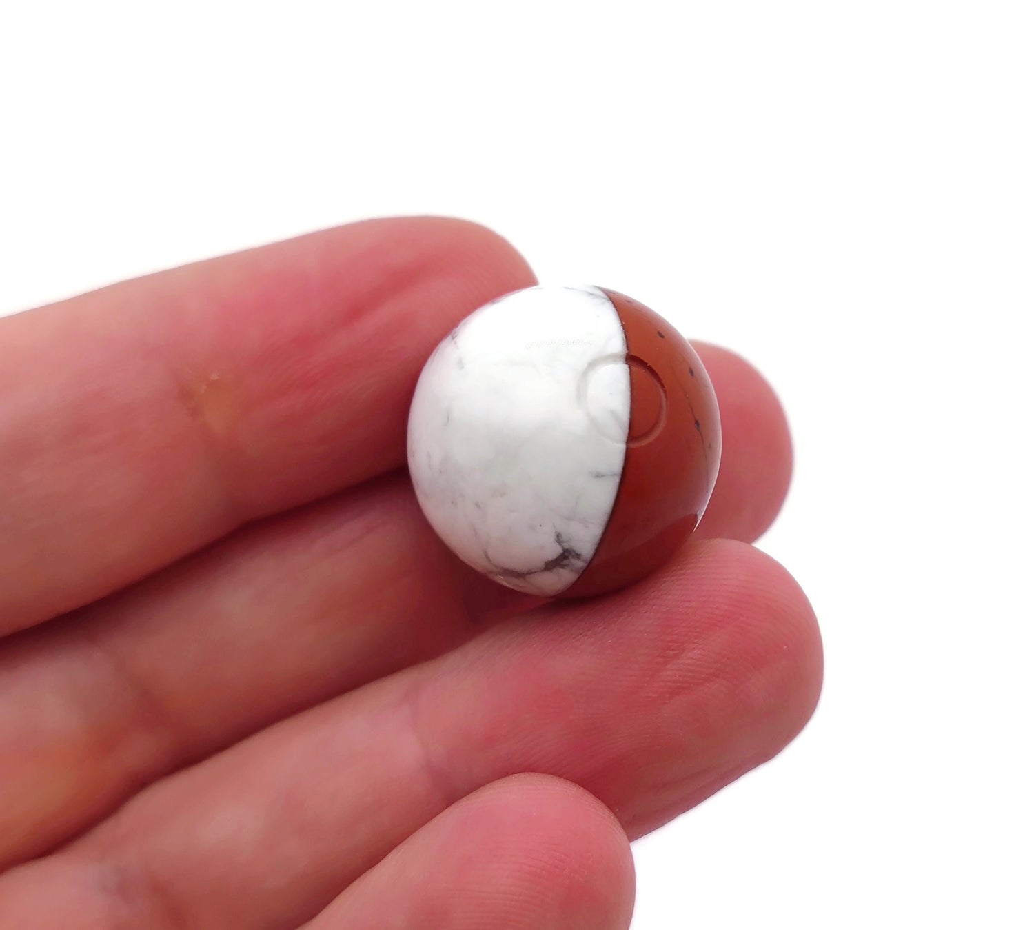 PokeBall Sphere Gemstone  - Howlite with Red Jasper - Crystal Ball - 20mm - SP1137
