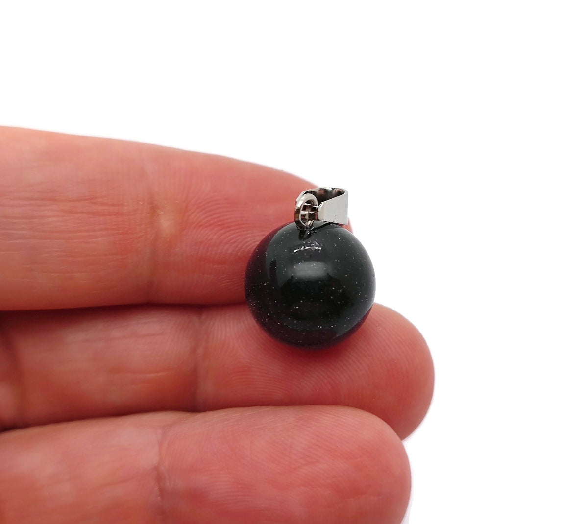 Blue Goldstone round crystal pendant with a smooth polished surface, ideal for jewelry making or as a decorative accessory.