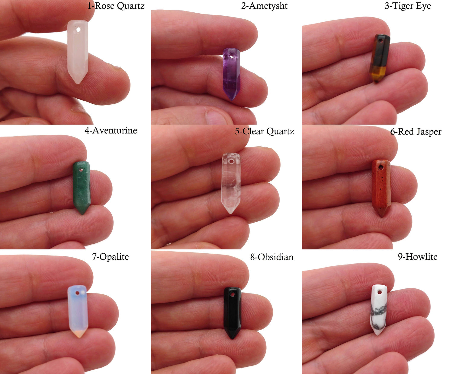 Clear crystal pendant with drilled point design, featuring a healing stone stick bead from GemstoneGO.