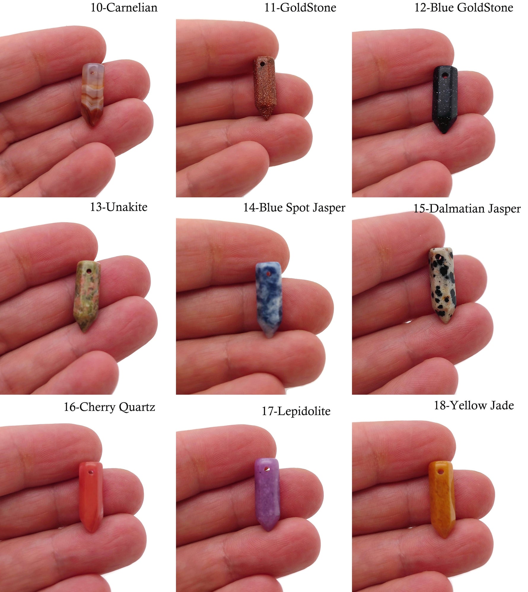Drilled crystal point pendant with point hole design, featuring a healing stone gemstone from GemstoneGO.