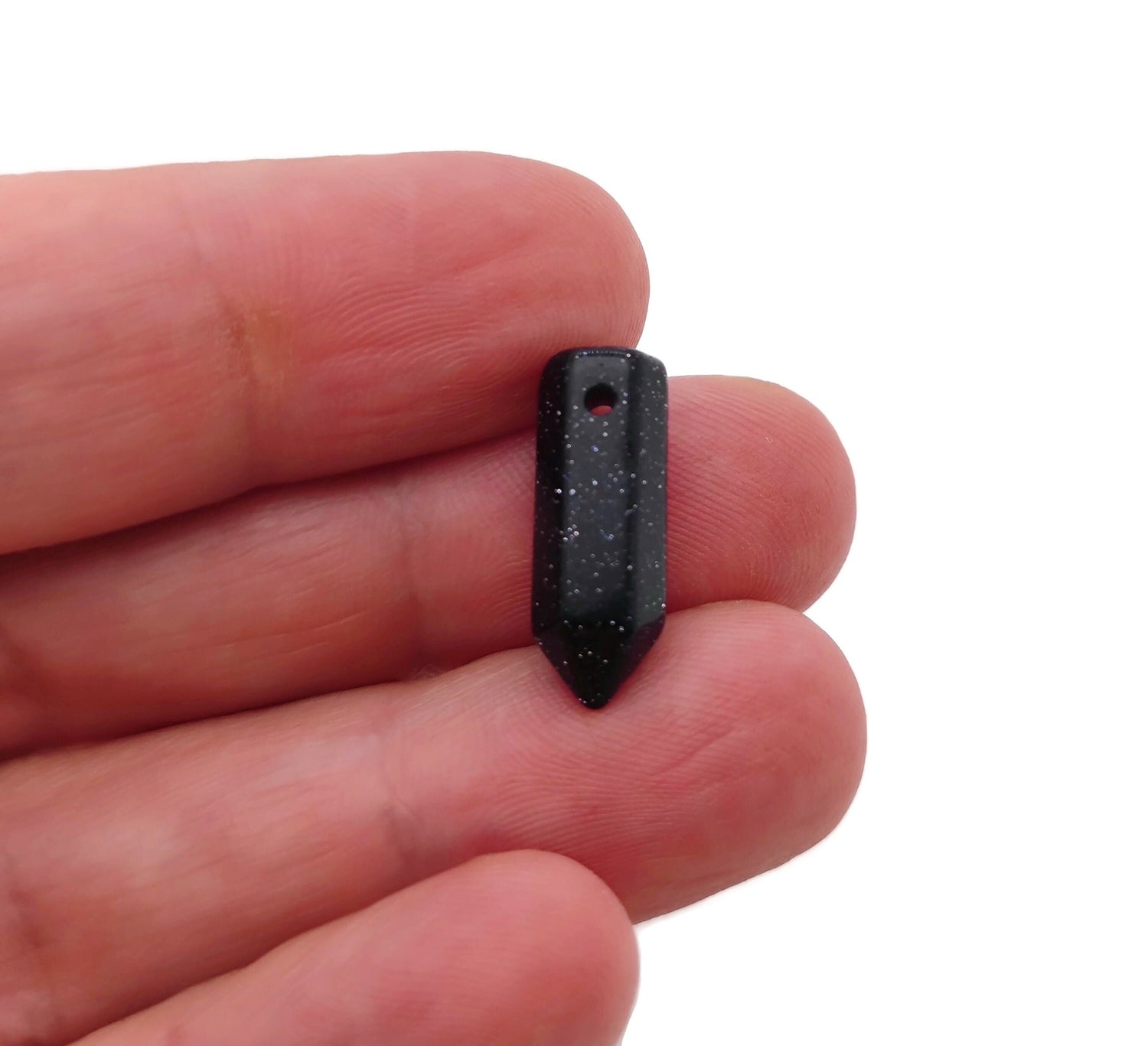 Colgante de cristal de punta de Goldstone Azul con perforación - Punta de cristal perforada - NC1311