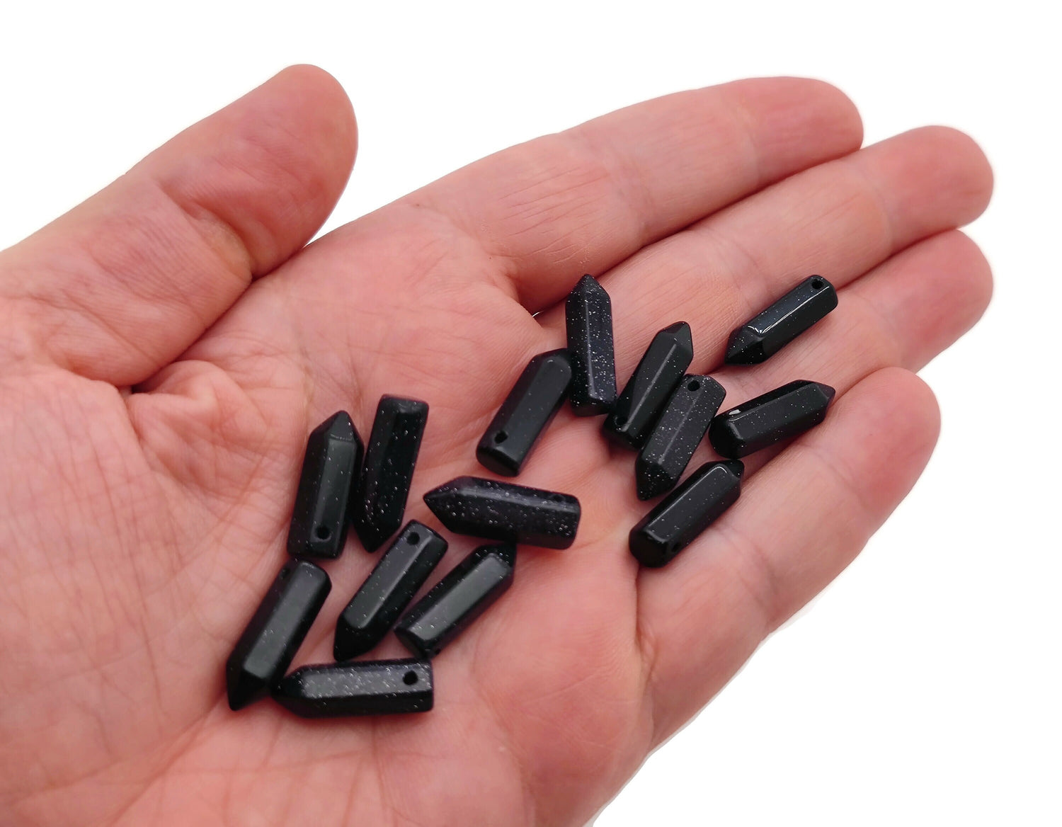 Colgante de cristal de punta de Goldstone Azul con perforación - Punta de cristal perforada - NC1311