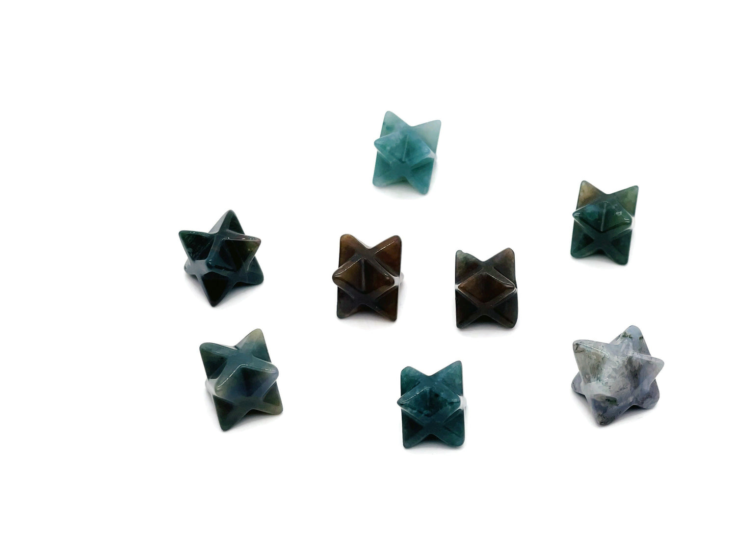 Cristal Merkaba de ágata musgosa - Sanación con reiki - 13 mm - ME1021