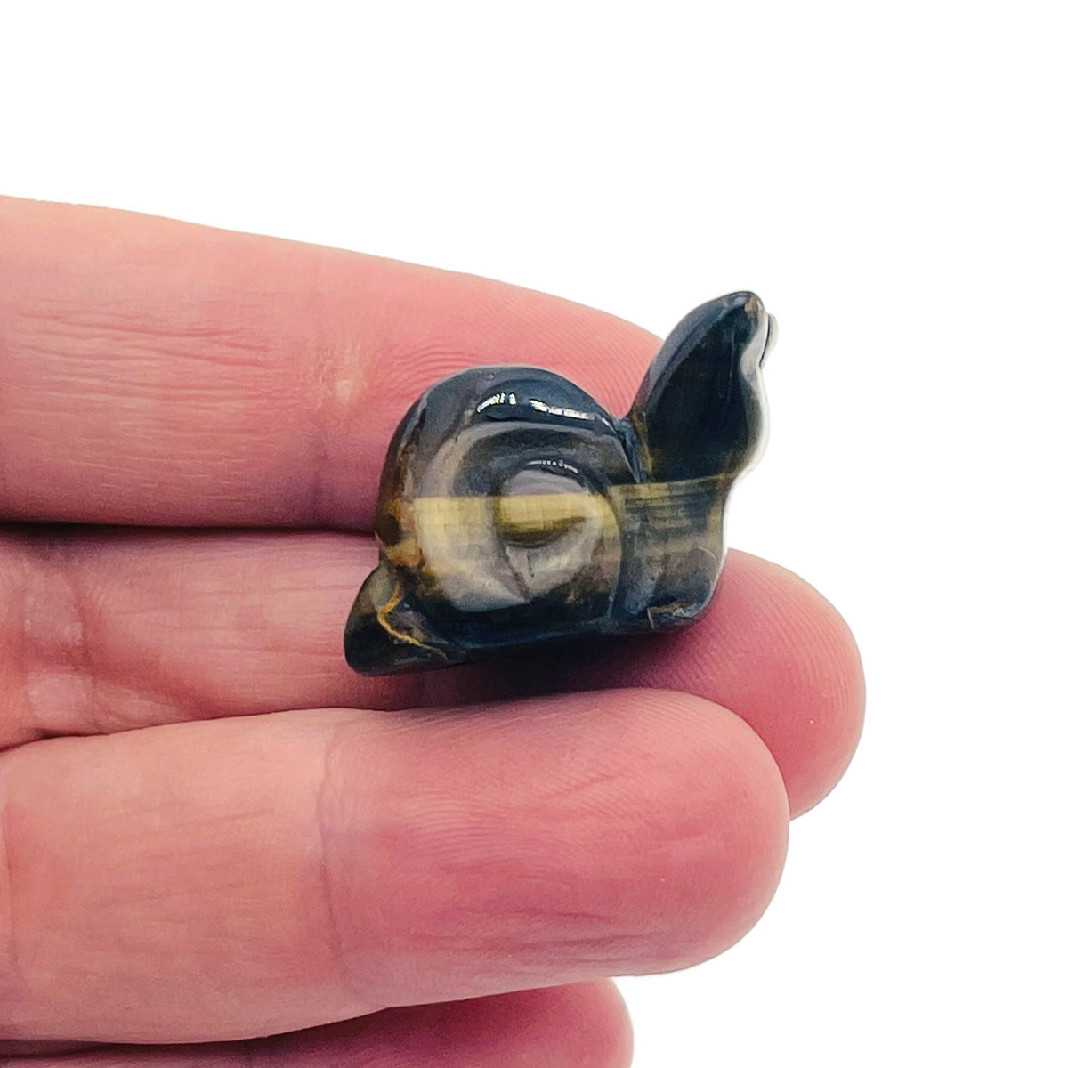 Handmade 30mm gemstone crystal snail animal figure with carved details, crafted by GemstoneGO, in a colorful mix of stones.