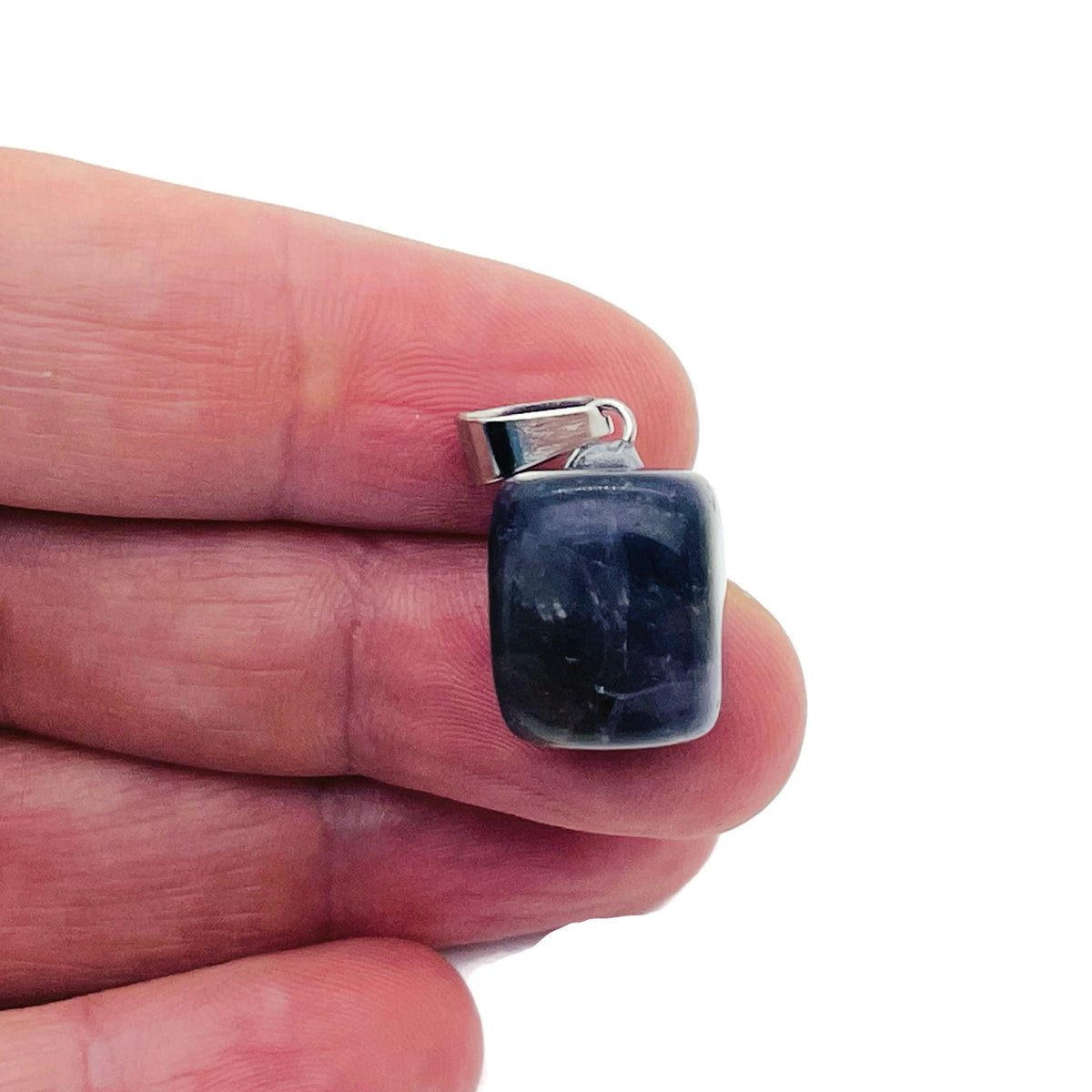 Amethyst tumbled gemstone pendant from GemstoneGO, showcasing a smooth purple stone with silver bail on a white background.