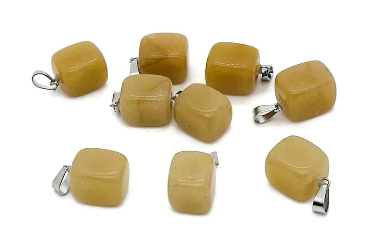 Yellow jade tumbled gemstone pendant from GemstoneGO, featuring a smooth, polished yellow jade stone with a silver bail.