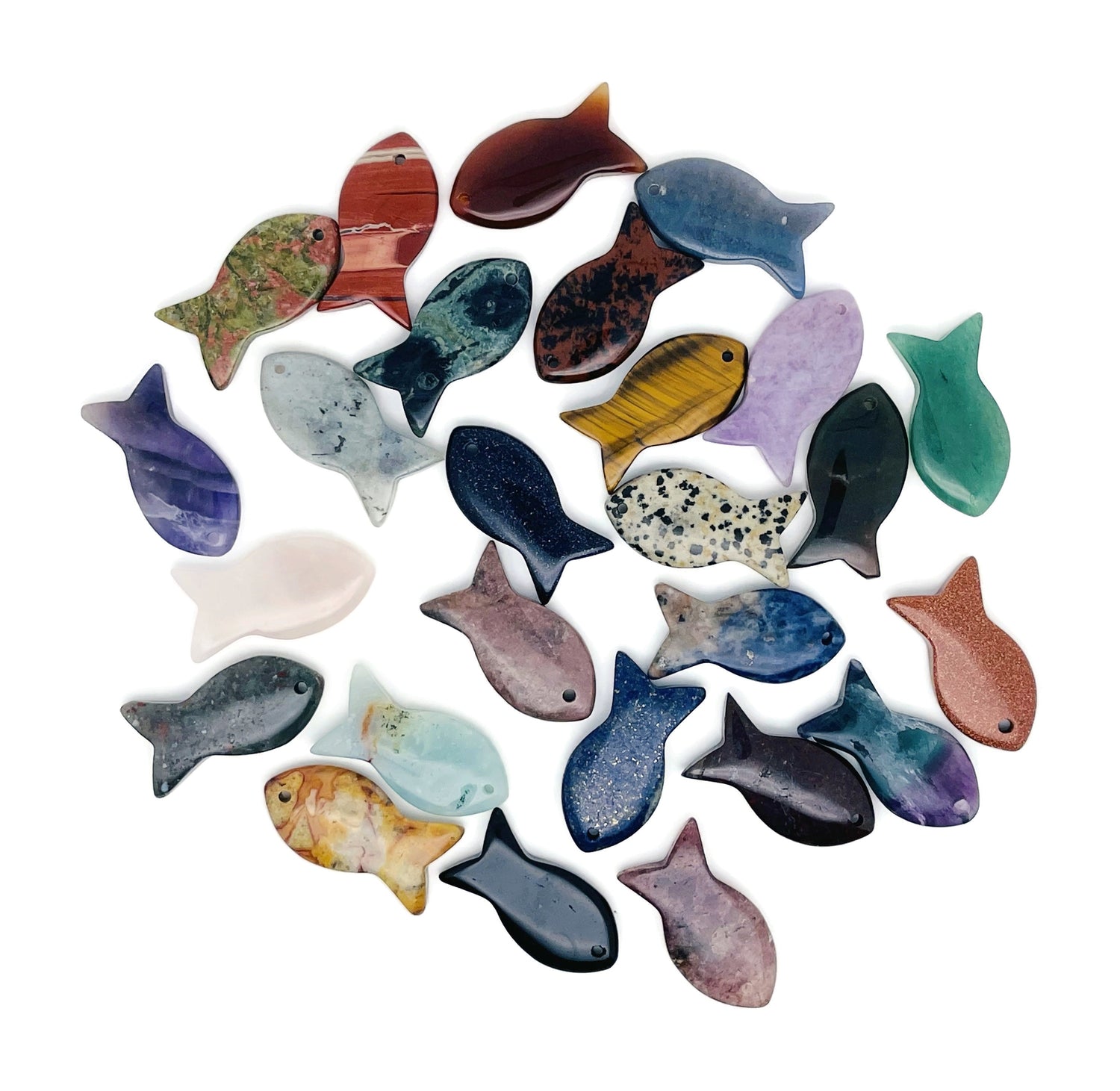 Polished Pisces zodiac fish gemstone pendant with crystal details, suitable for Reiki healing, from GemstoneGO.