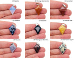 Triangle gemstone pendant by GemstoneGO featuring a geometric design with colorful mixed gemstones.