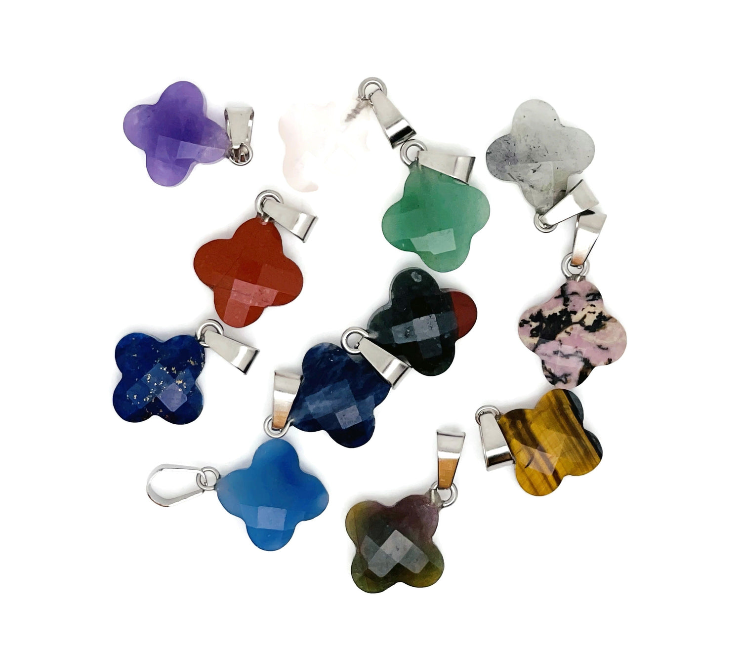 Four-leaf clover crystal pendant from GemstoneGO, perfect for DIY necklace and earring jewelry making supplies.