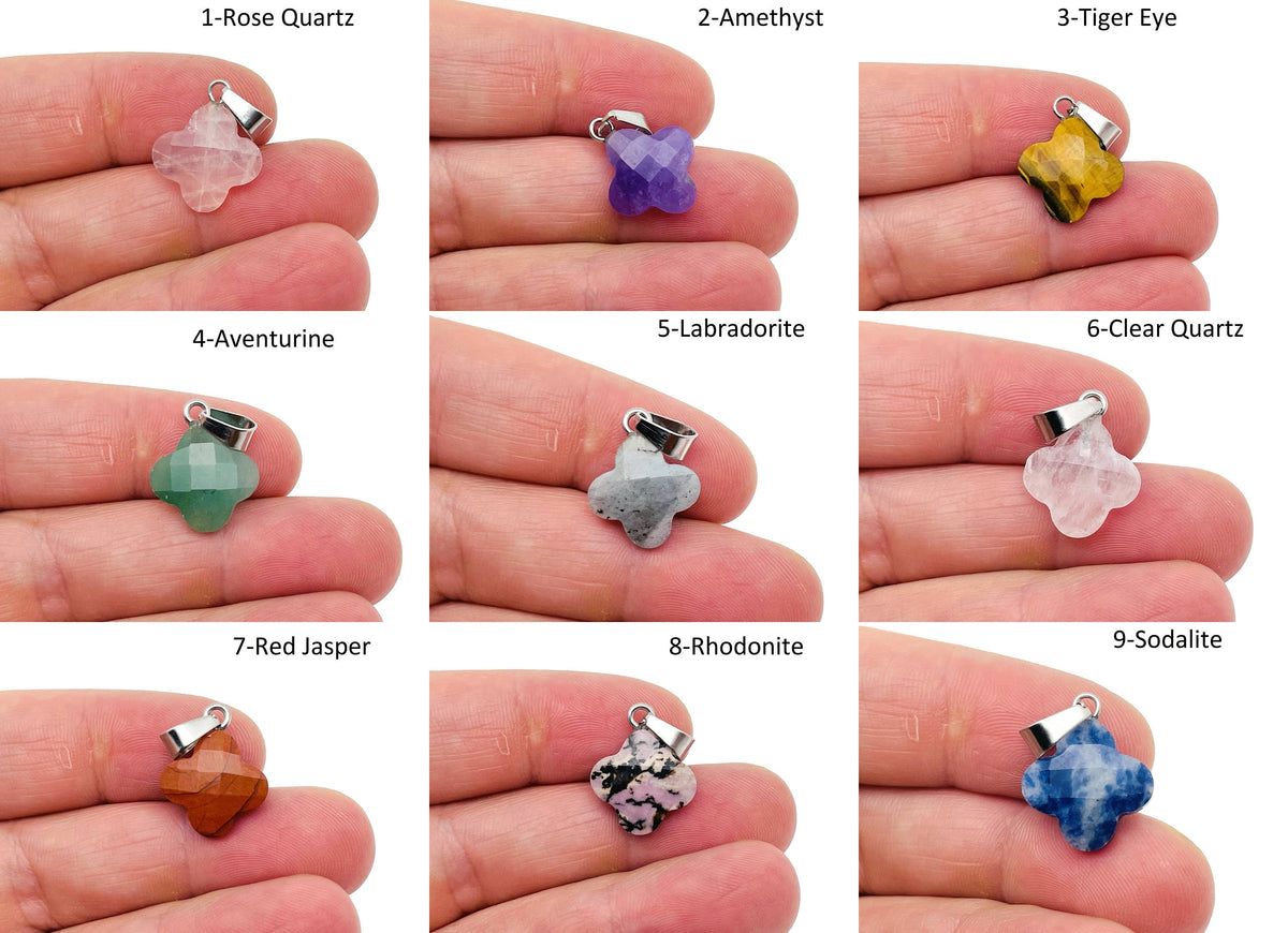 Four-leaf clover crystal pendant from GemstoneGO, ideal for necklace and earring DIY jewelry making supplies.