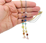 7 Chakra crystal necklace with silver and gold accents featuring colorful chakra stones, gemstone jewelry for spiritual balance.