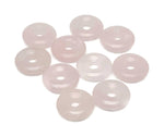 Pink rose quartz crystal donut pendant from GemstoneGO, 20mm Pi stone with smooth, polished surface and natural gemstone details.