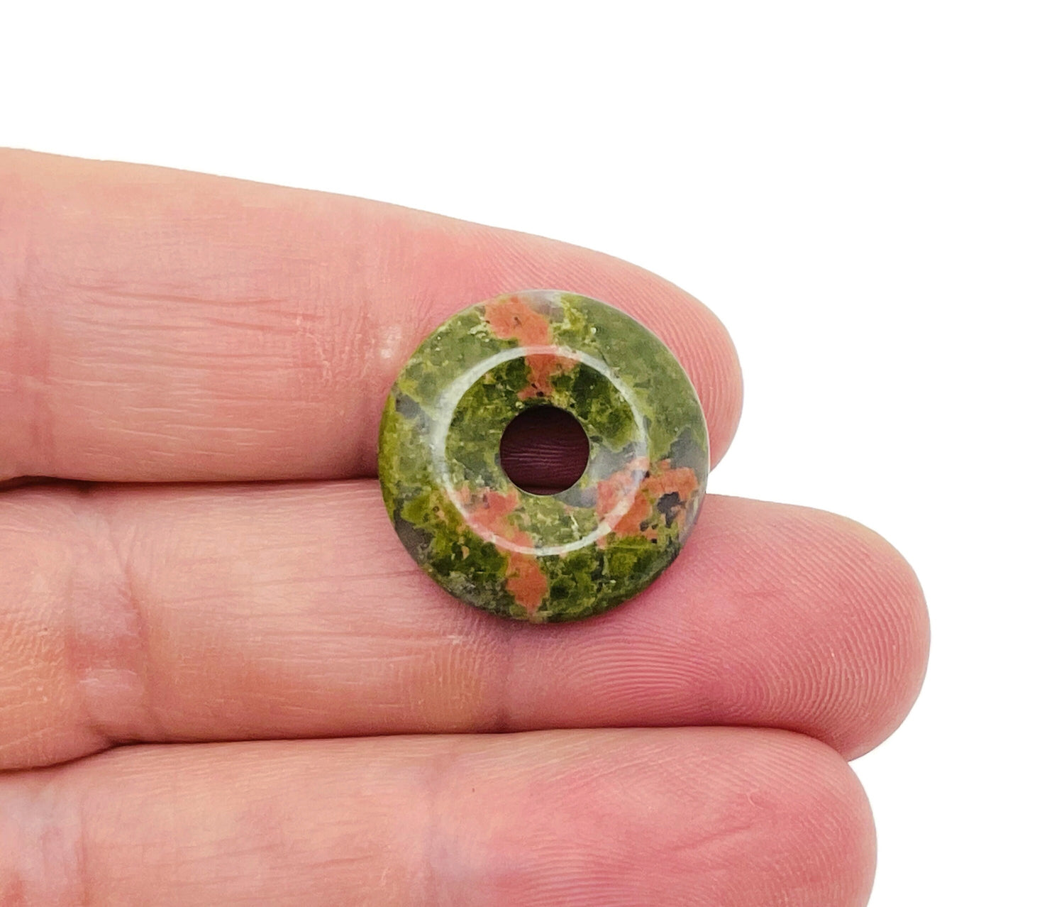 Donut de cristal de unakita - Piedra Pi - 20mm - DO1016