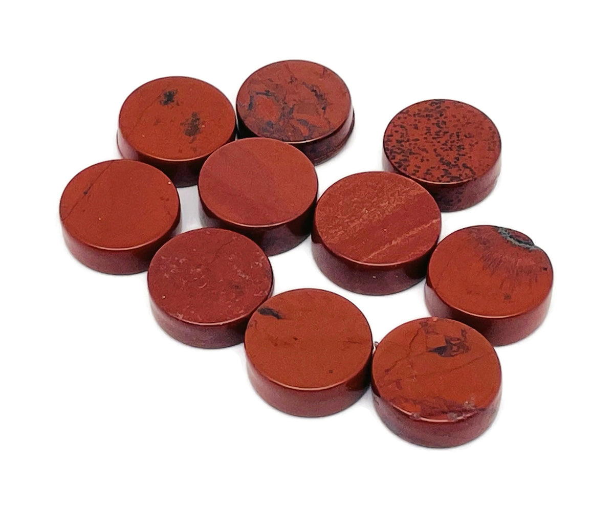 Round red Jasper flat gemstone slab from GemstoneGO, showcasing vibrant red color and smooth polished surface.