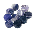 Round amethyst flat gemstone slab from GemstoneGO, showcasing vibrant purple crystal with smooth polished surface.