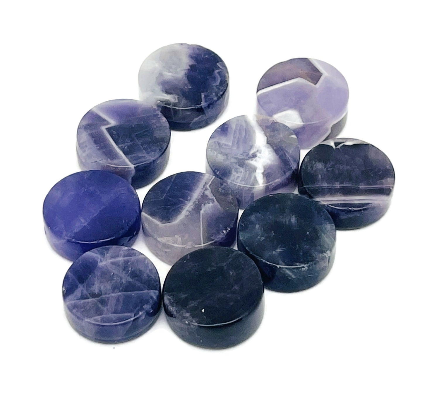 Round amethyst flat gemstone slab from GemstoneGO, showcasing vibrant purple crystal with smooth polished surface.