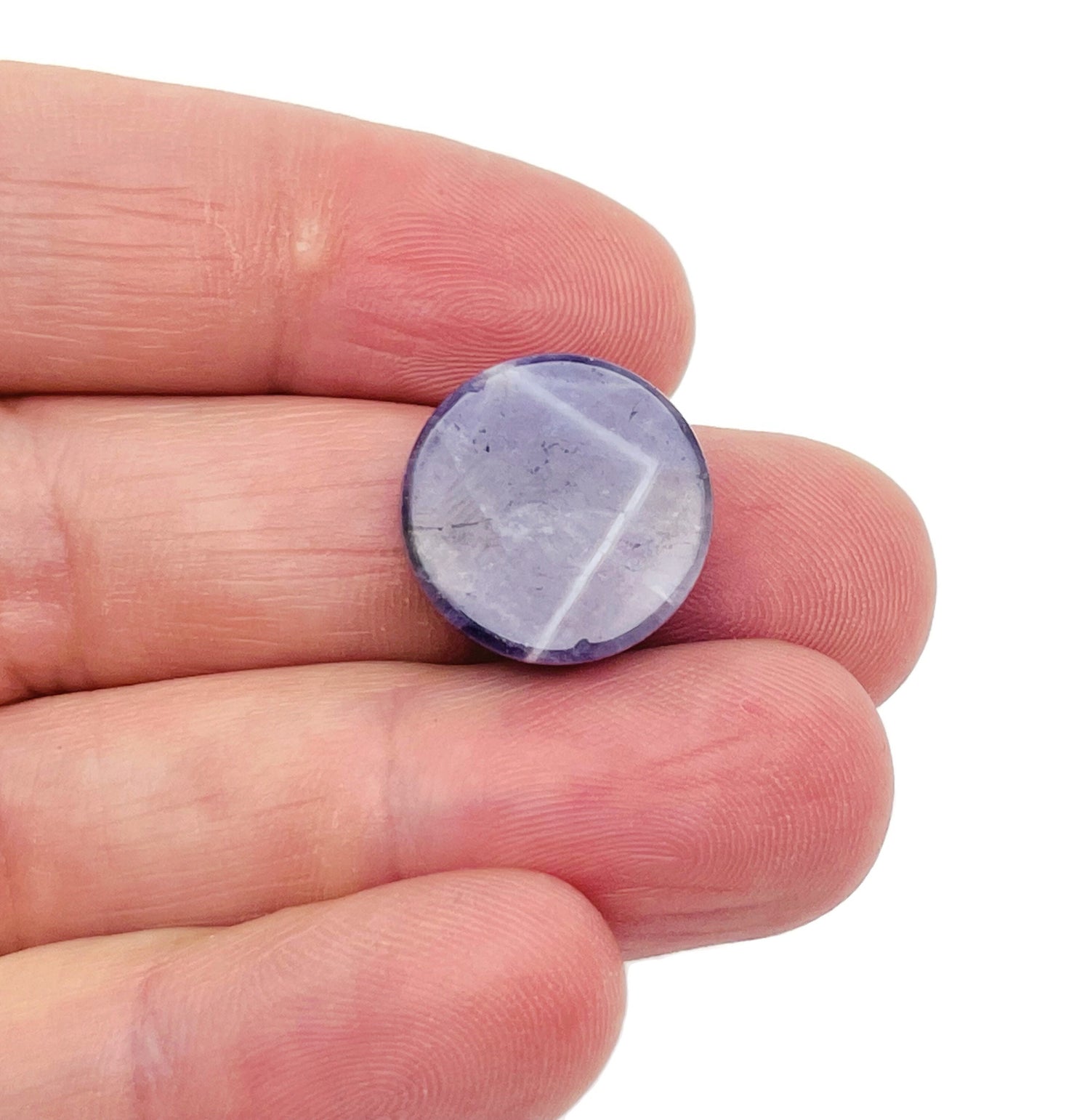 Round amethyst flat gemstone slab with vibrant purple color, showcasing the polished surface and natural crystal details.