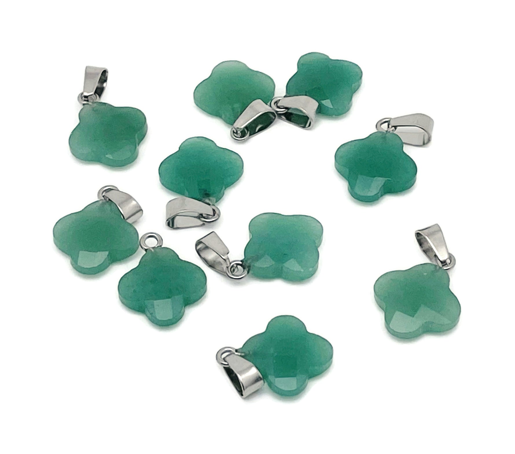 Aventurine four-leaf clover crystal pendant from GemstoneGO, featuring a green aventurine gemstone in a delicate jewelry setting.