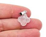Clear quartz four-leaf clover crystal pendant from GemstoneGO, ideal for DIY jewelry making, showcasing a detailed gemstone pendant.