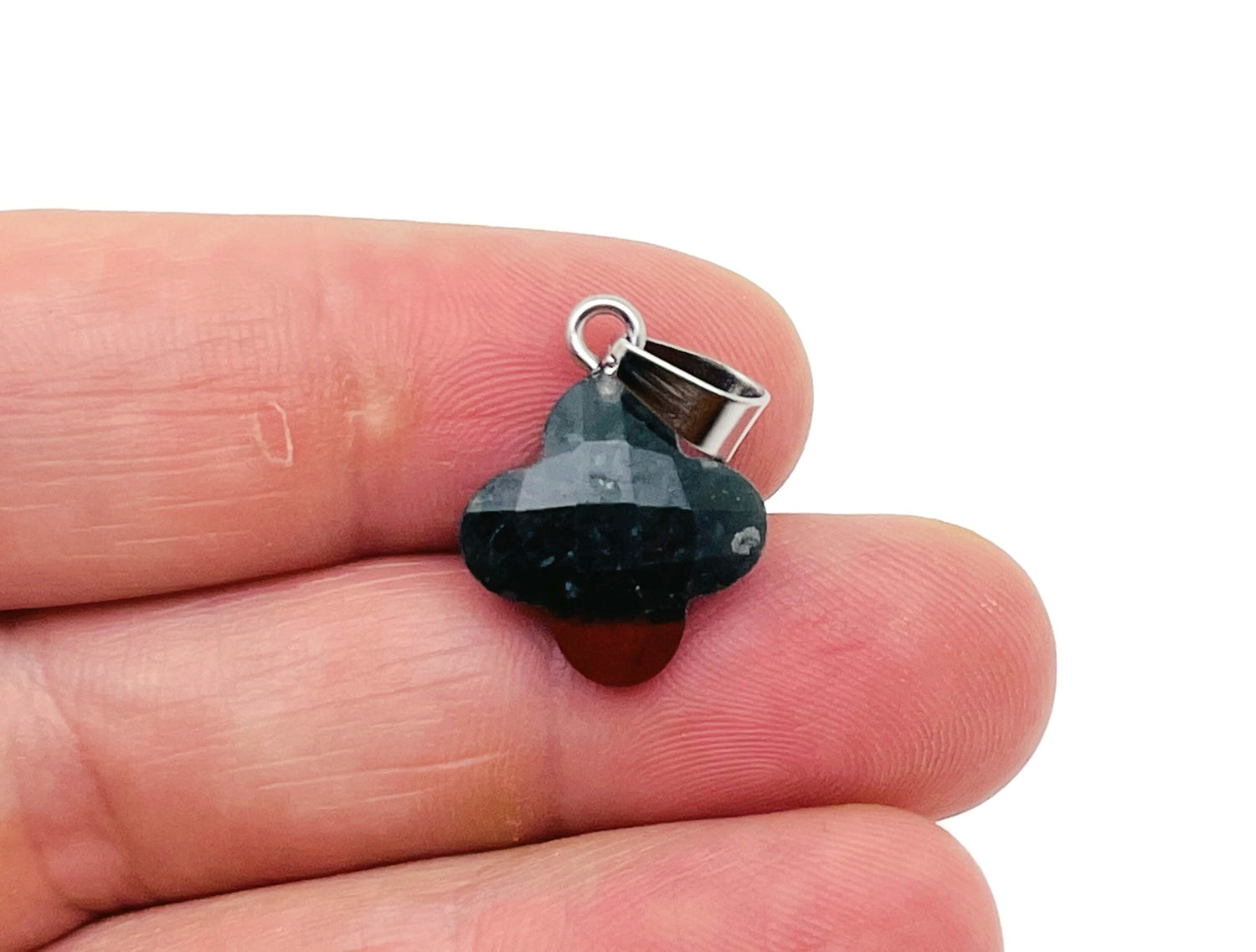 African Bloodstone four-leaf clover crystal pendant by GemstoneGO, showcasing a green bloodstone charm for jewelry making.