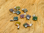 Moss Agate four-leaf clover crystal pendant for DIY jewelry making, showcasing a detailed natural gemstone charm.
