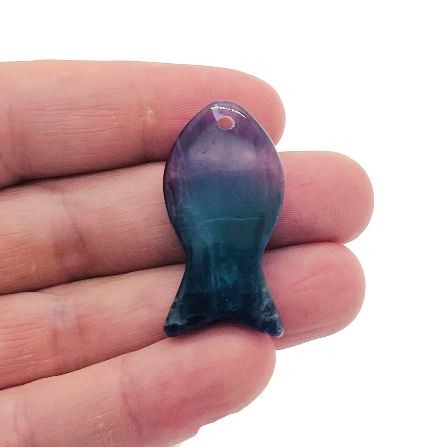 Fluorite Fish Gemstone Pendant - Reiki Healing Bulk Polished - NC1380