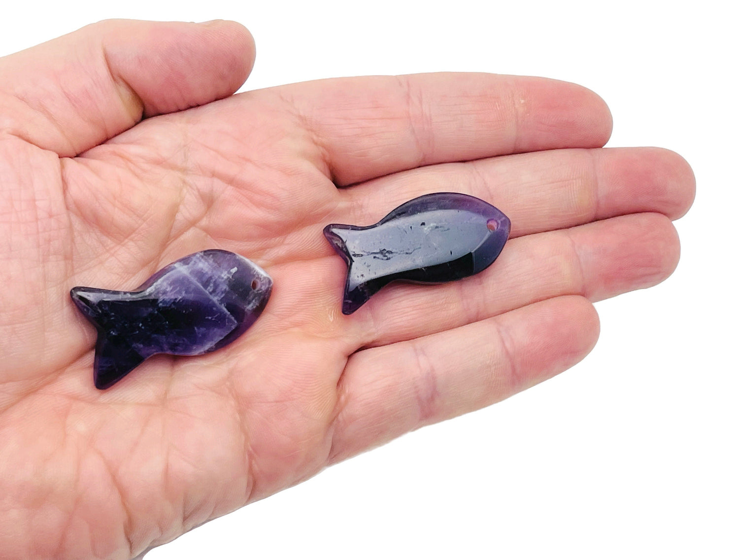 Amethyst Fish Gemstone Pendant - Reiki Healing Bulk Polished - NC1382