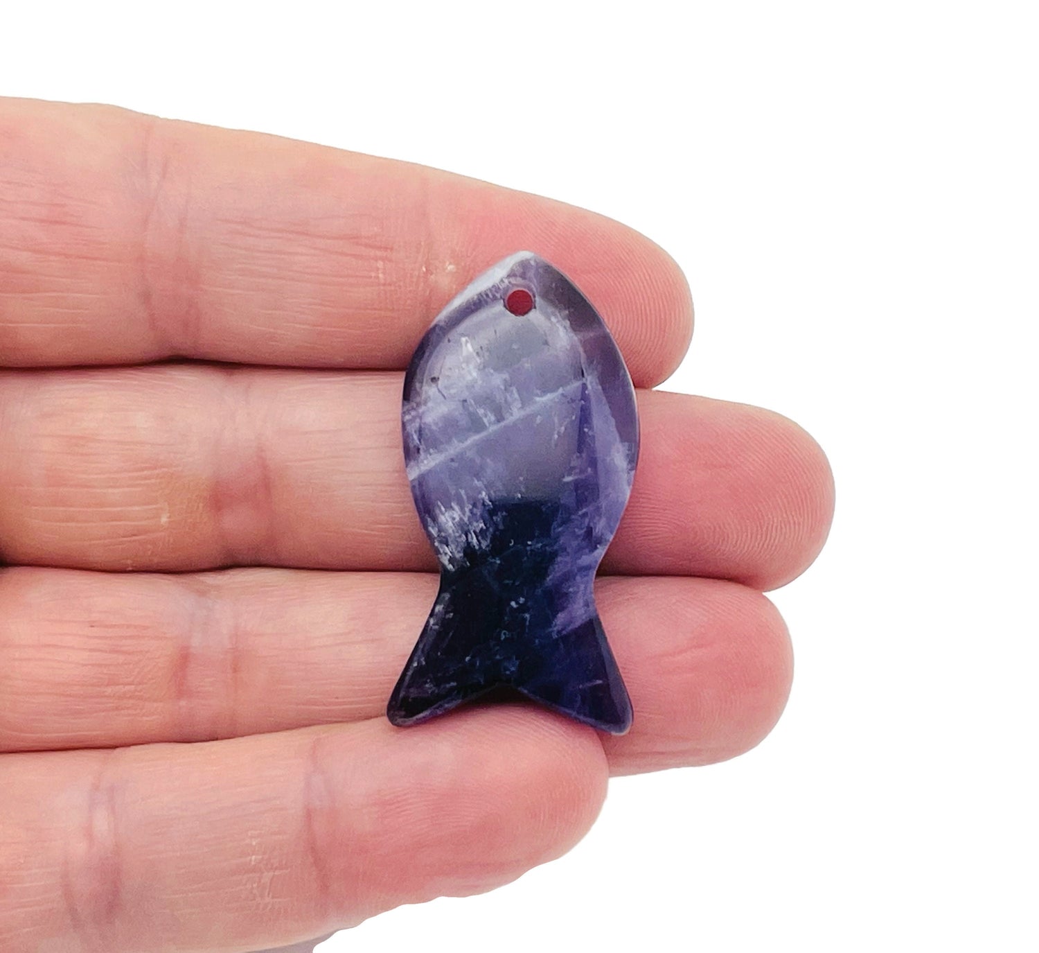Amethyst Fish Gemstone Pendant - Reiki Healing Bulk Polished - NC1382