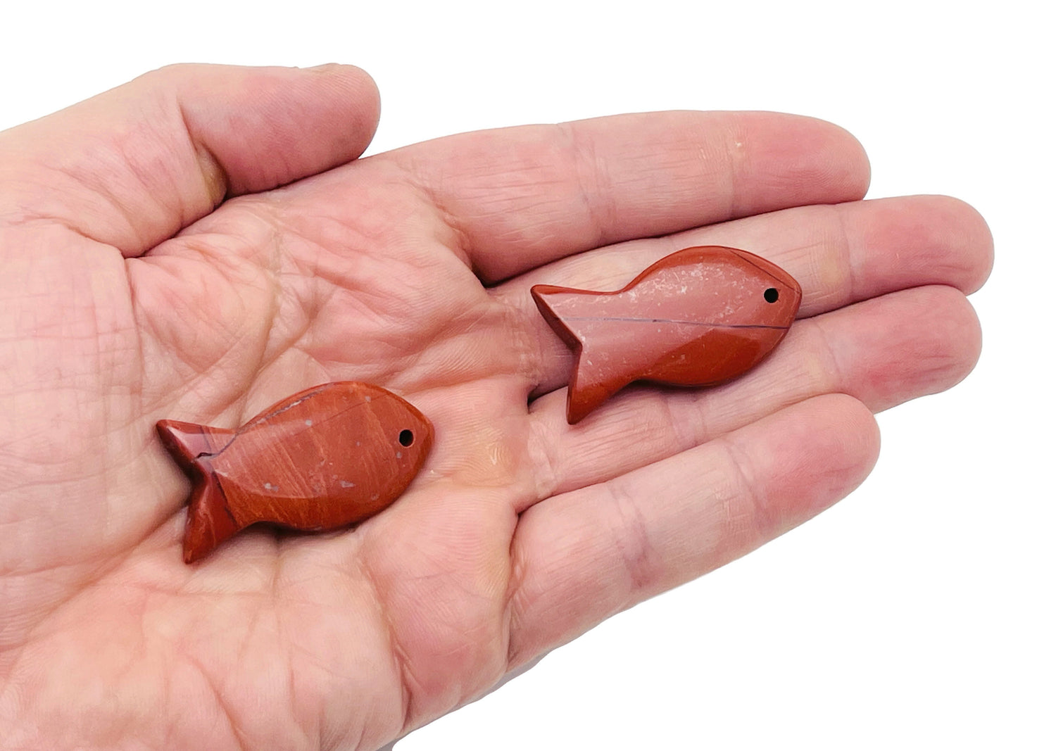 Red Jasper Fish Gemstone Pendant - Pisces Zodiac Hole Crystal - NC1383