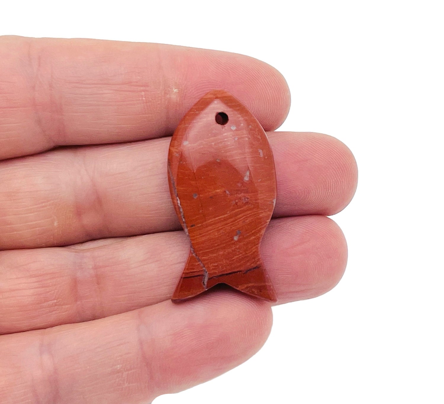 Red Jasper Fish Gemstone Pendant - Pisces Zodiac Hole Crystal - NC1383