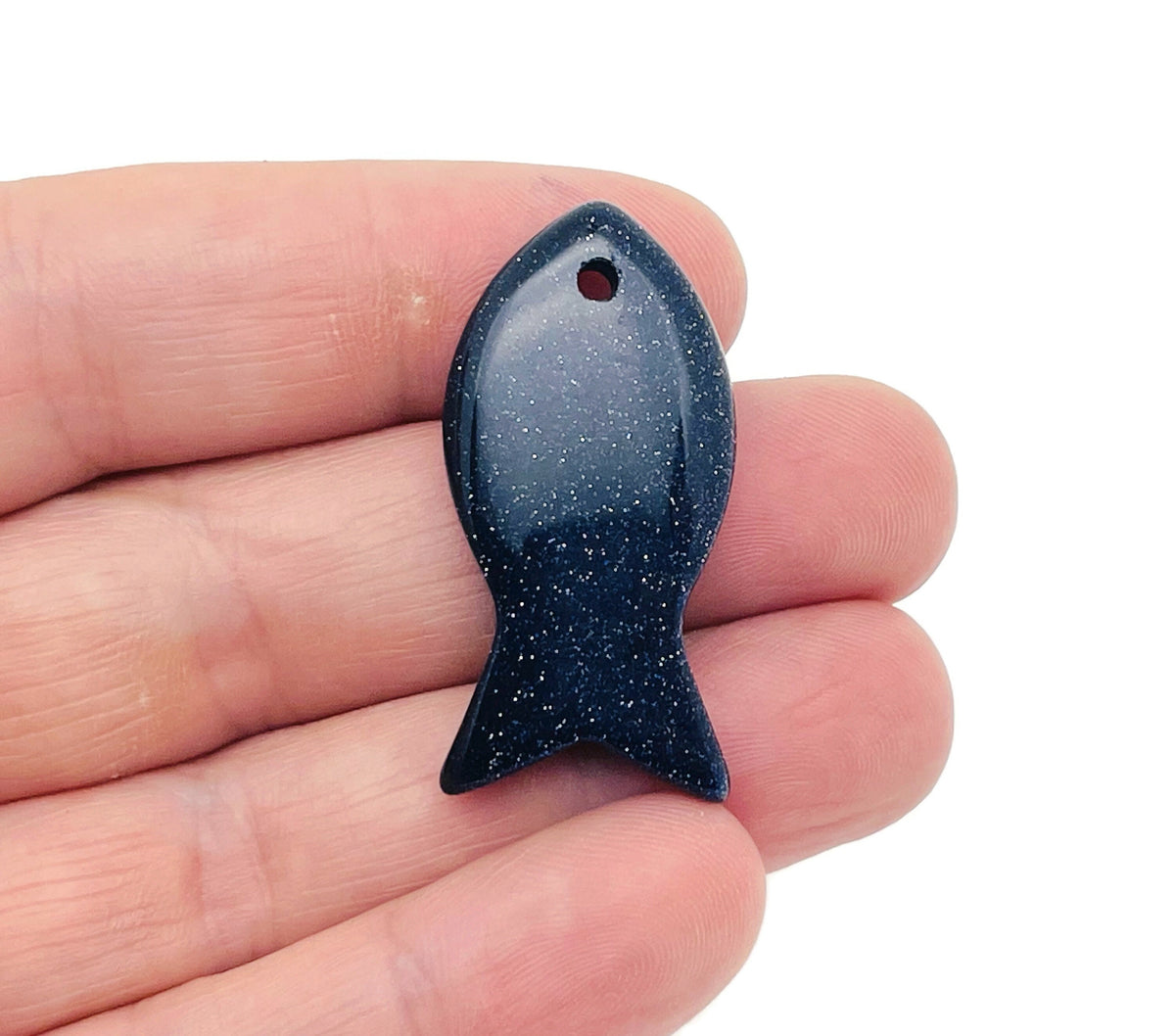 Blue Goldstone Fish pendant featuring Pisces zodiac symbol, crafted with hole crystal gemstone by GemstoneGO.