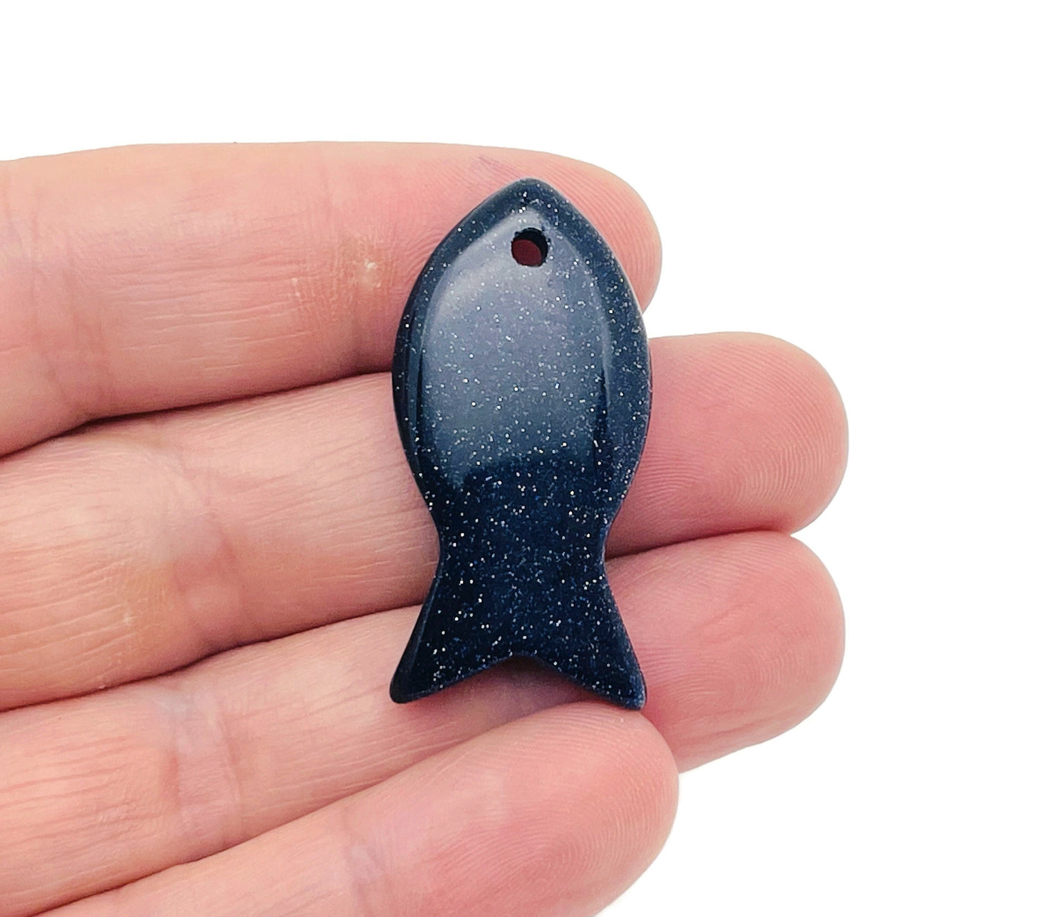 Colgante de Piedra Preciosa de Oro Azul en Forma de Pez - Cristal de Agujero de Zodíaco Piscis - NC1387