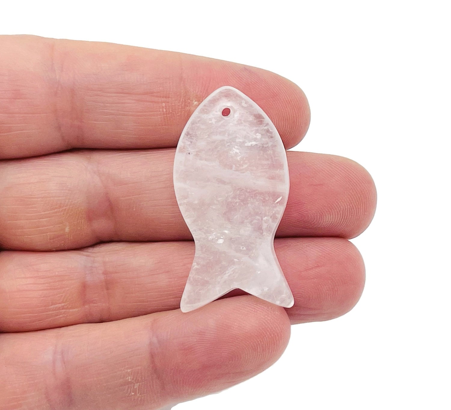Clear Quartz Fish Gemstone Pendant - Pisces Zodiac Hole Crystal - NC1389