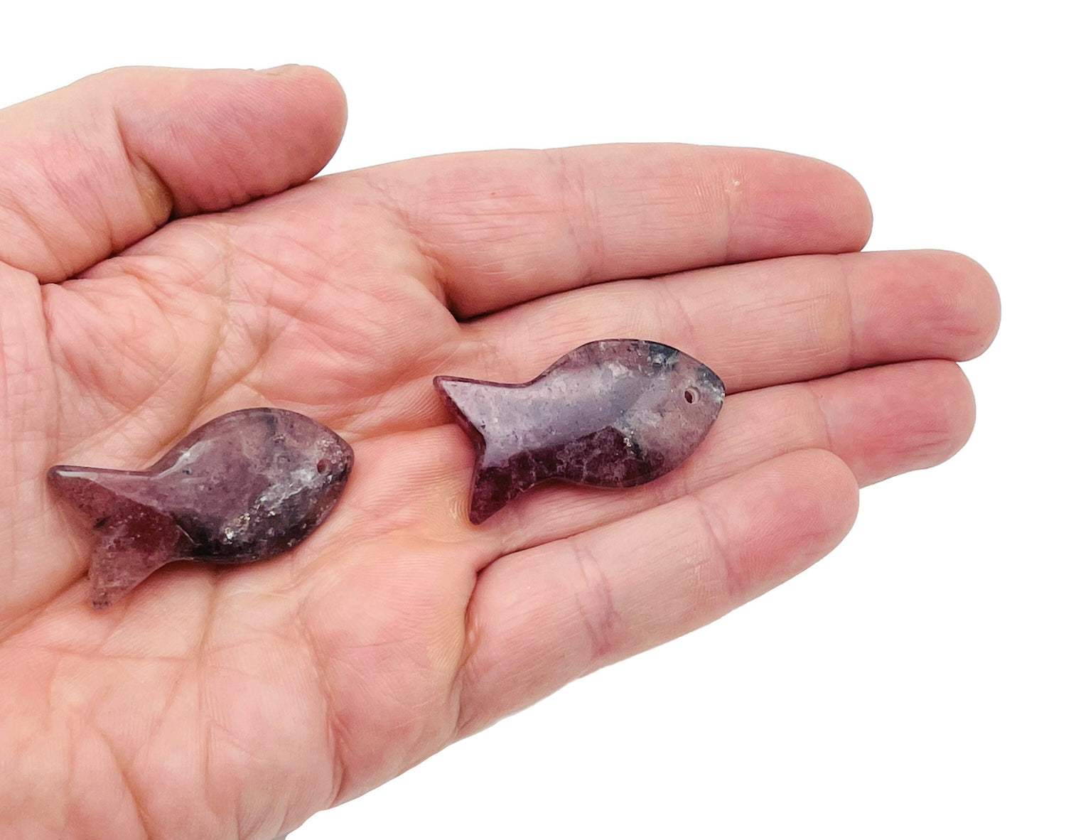 Strawberry Quartz Fish Gemstone Pendant - Pisces Zodiac Hole Crystal - NC1392