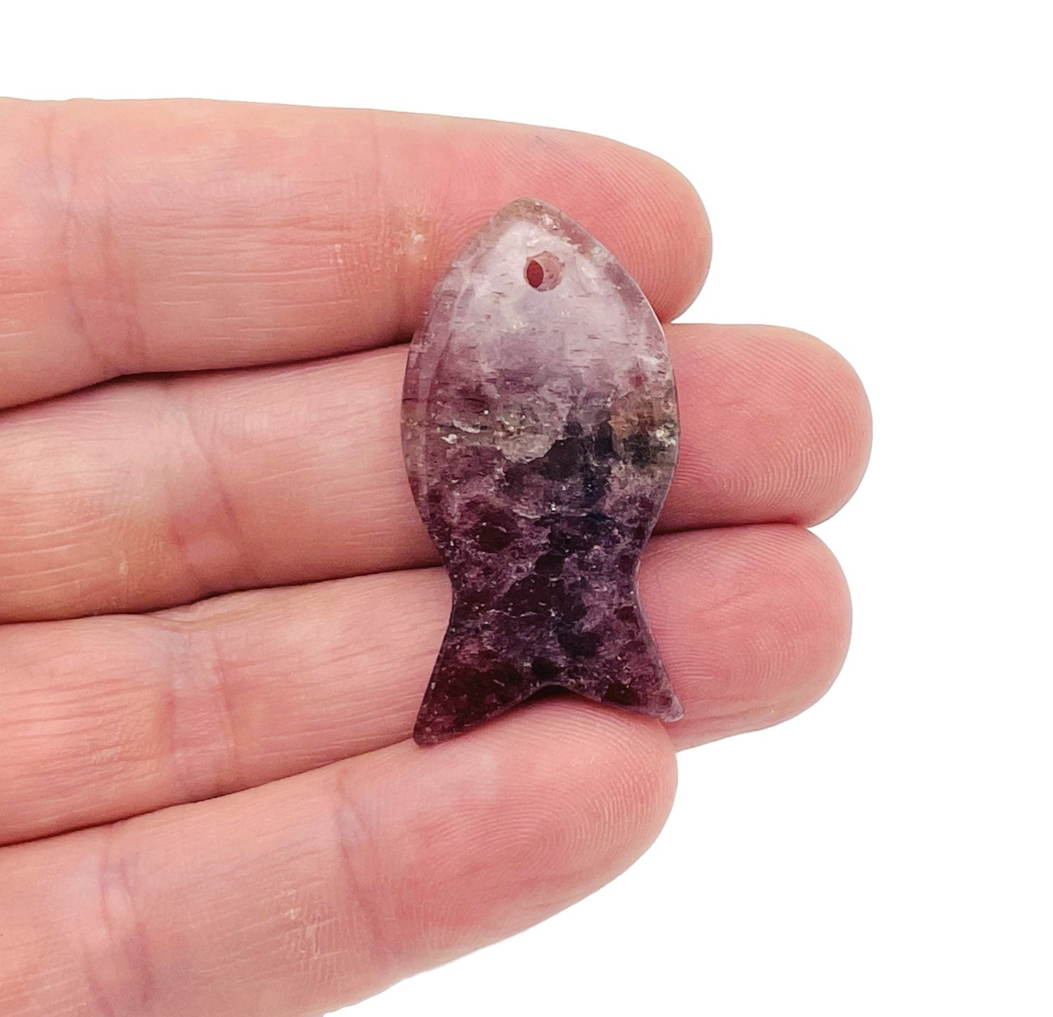 Strawberry Quartz Fish Gemstone Pendant - Pisces Zodiac Hole Crystal - NC1392