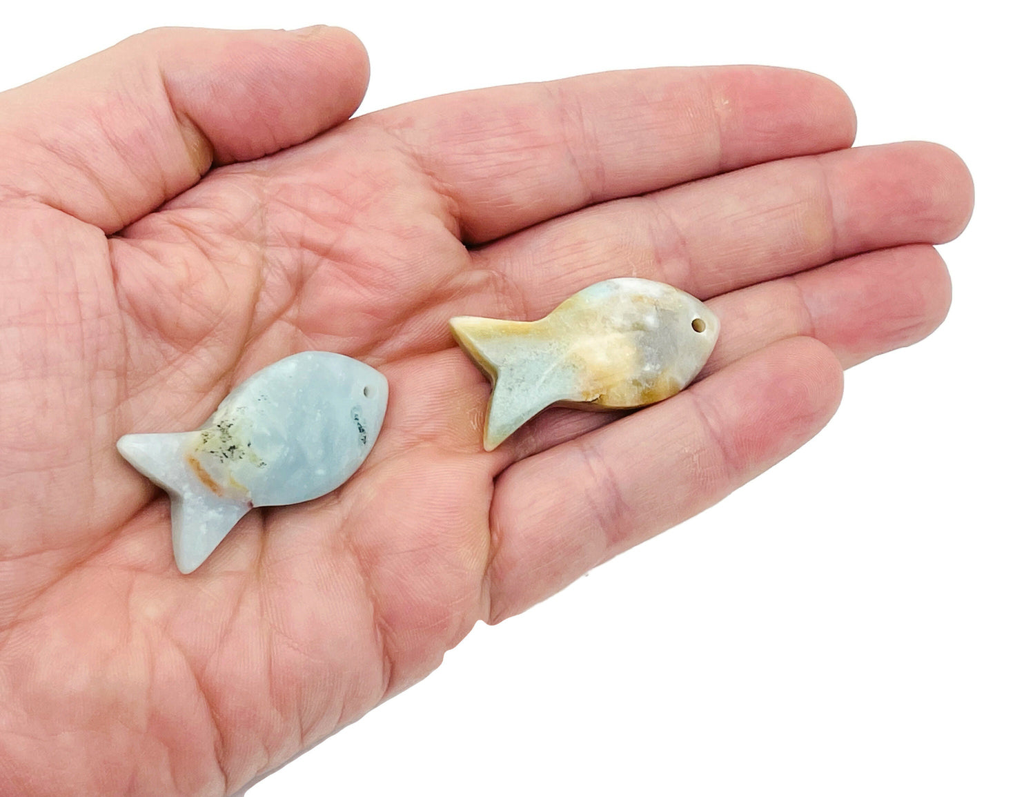 Amazonite fish gemstone pendant featuring a Pisces zodiac hole crystal, crafted by GemstoneGO.