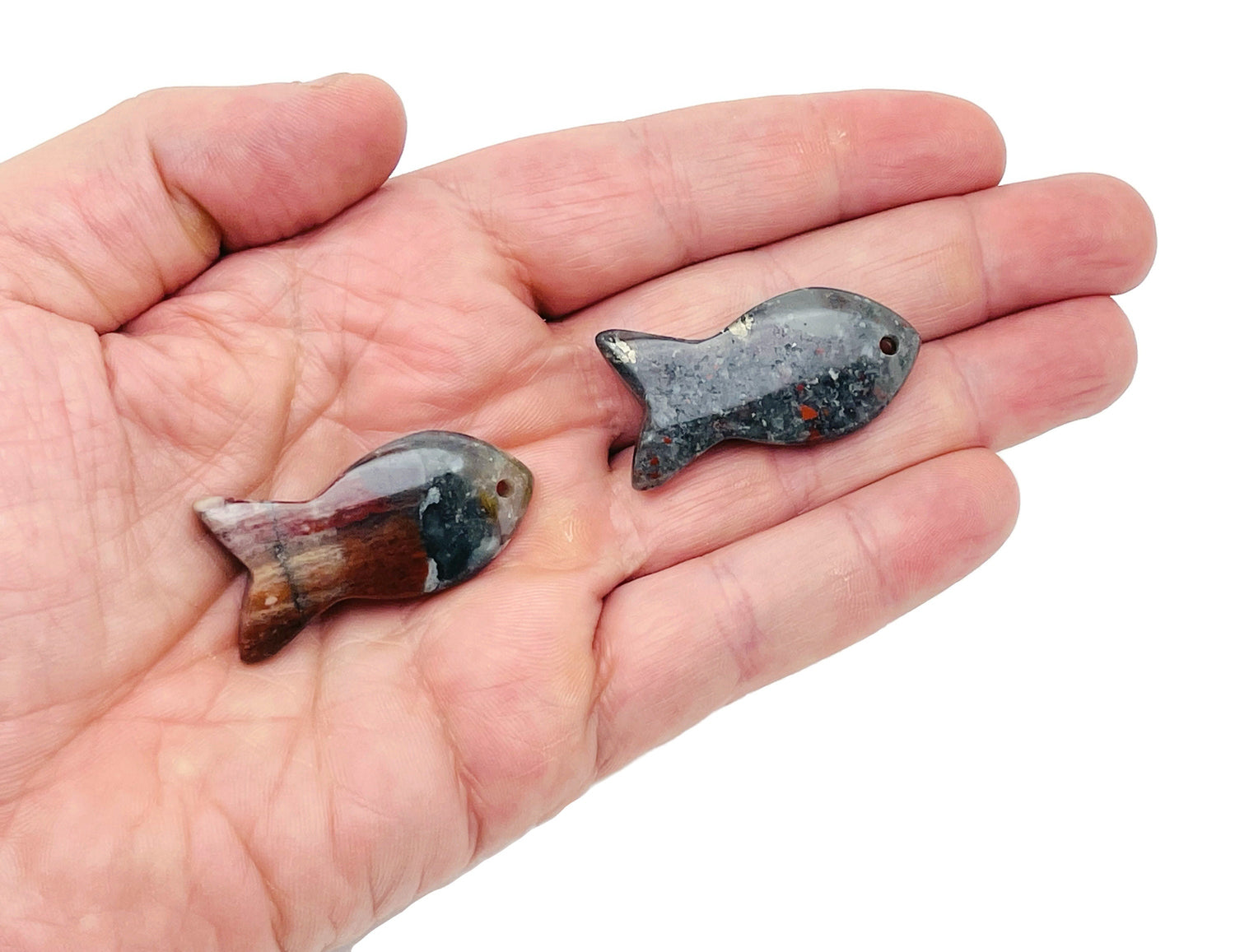 African Bloodstone fish-shaped gemstone pendant with a Pisces zodiac hole design, crafted by GemstoneGO.