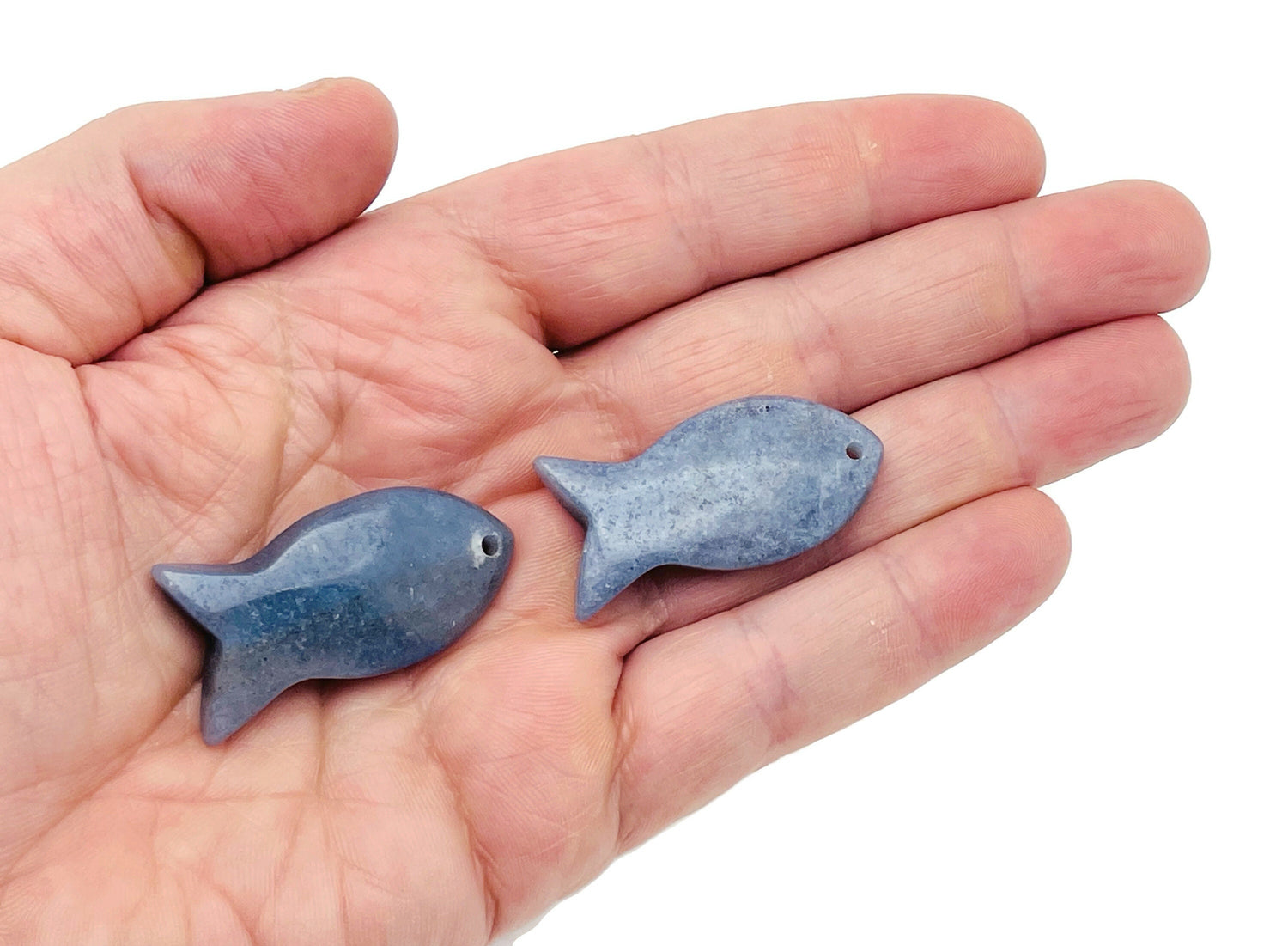 Blue Aventurine Fish Gemstone Pendants - Pisces Zodiac Hole Crystal - NC1406