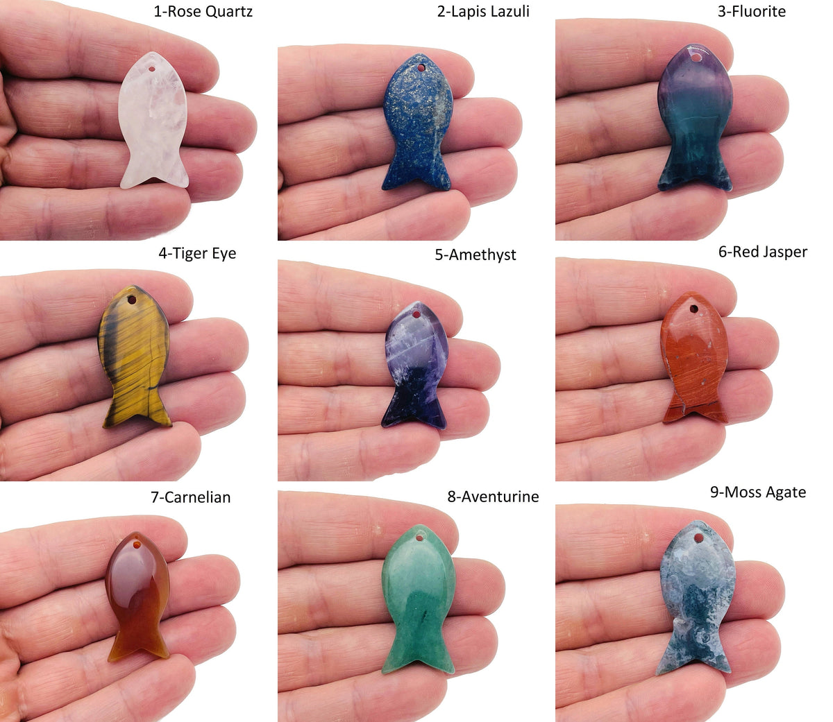 Polished Pisces zodiac fish gemstone pendant with hole, Reiki healing crystal in mixed colors, from GemstoneGO.