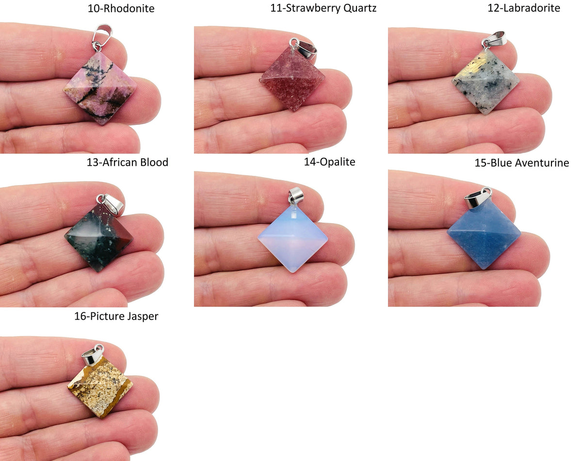 Natural pyramid-shaped gemstone pendant from GemstoneGO, featuring vibrant healing crystals for women, perfect for Reiki and good luck.