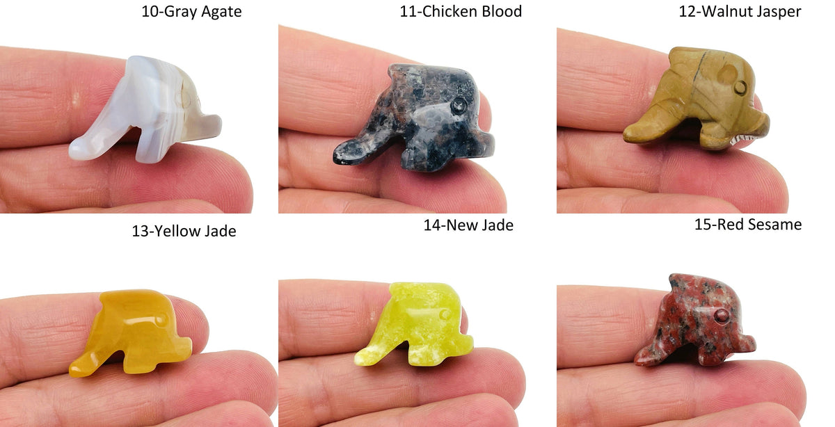 Handmade carved crystal dolphin animal figure by GemstoneGO, 30mm, featuring a detailed and colorful gemstone design.