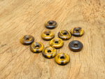 Tiger Eye crystal donut pendant, 20mm Pi stone from GemstoneGO, showcasing the smooth, polished gemstone with golden-brown bands.
