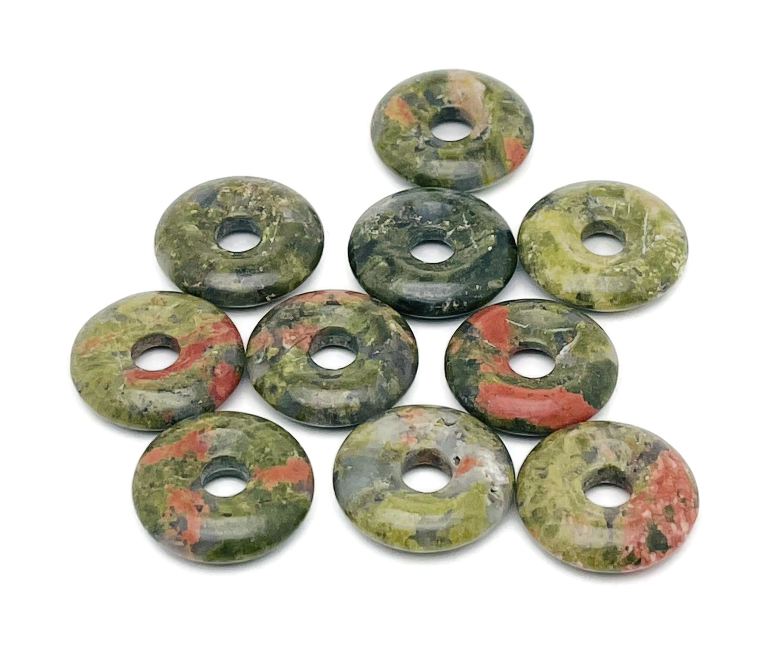 Donut de cristal de unakita - Piedra Pi - 20mm - DO1016
