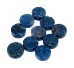 Round sodalite flat gemstone slab from GemstoneGO showcasing deep blue and white mineral patterns on a smooth surface.