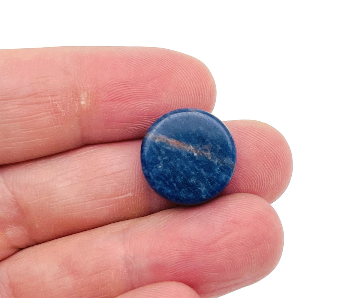 Round sodalite flat gemstone slab, vibrant blue and white natural crystal from GemstoneGO, showcasing smooth polished surface.