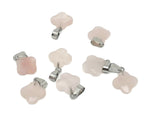 Rose quartz four-leaf clover crystal pendant from GemstoneGO, showing a delicate pink gemstone pendant with a silver loop for jewelry making.