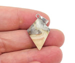 Crazy Lace Agate triangle gemstone pendant featuring geometric design, showcasing vibrant colors and polished finish.